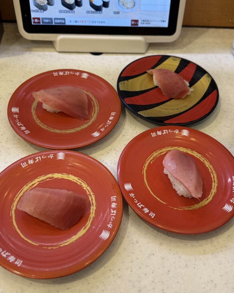かっぱ寿司の食べホー 中とろ4皿